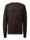 C.p. Company Fine-knit Merino Crewneck Sweater With Patch Pocket Detail In Brown