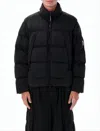 C.p. Company Quilted Down Jacket With High Collar And Logo Patch In Multi