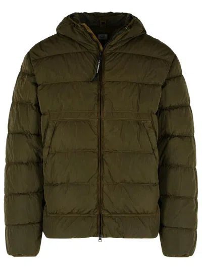 C.p. Company Quilted Green Polyamide Down Jacket With Integrated Sunglasses
