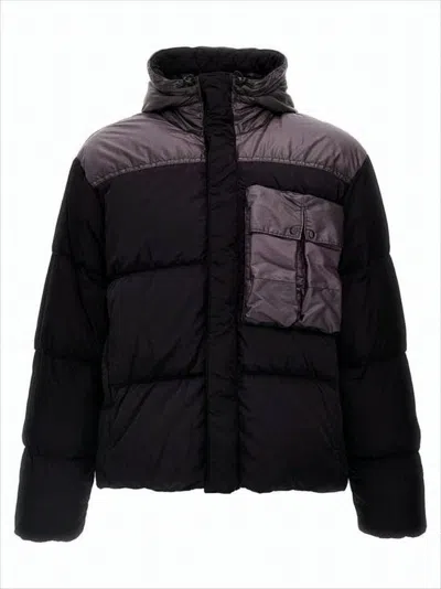 C.P. COMPANY QUILTED HIGH COLLAR PADDED JACKET WITH HOOD AND FLAP POCKET