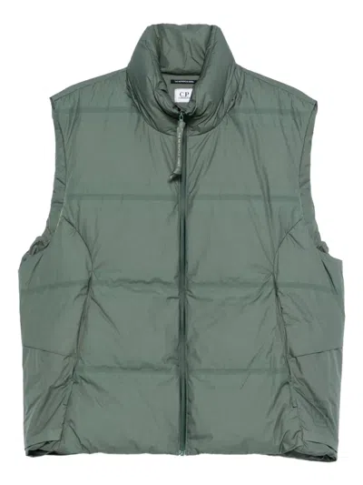 C.p. Company Quilted High-neck Vest In Green