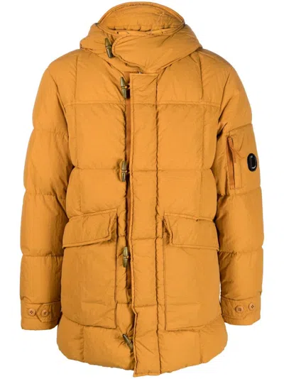 C.p. Company Quilted Hooded Down Jacket In Gelb