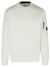 C.p. Company Logo Crew Neck Sweatshirt With Sleeve Zip Pocket In White
