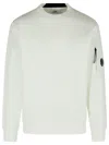C.p. Company Logo Crew Neck Sweatshirt With Sleeve Zip Pocket In White