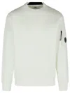 C.p. Company Logo Crew Neck Sweatshirt With Sleeve Zip Pocket In White