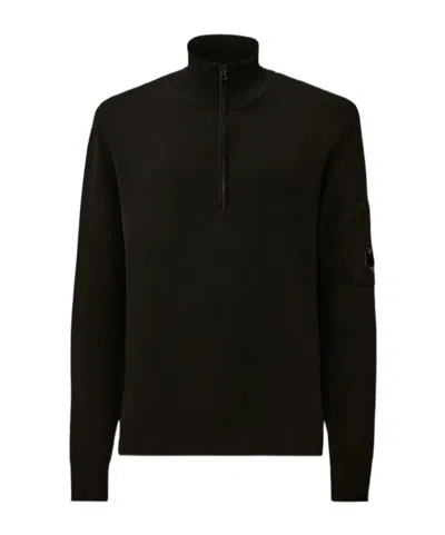 C.p. Company Re-wool Half Zip Lens Sweater In Black