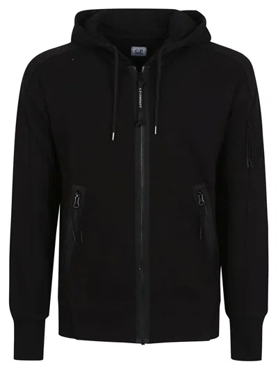 C.p. Company Diagonal Raised Fleece Full Zip Hooded Sweatshirts In Black