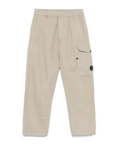 C.p. Company Regular Fit Cotton Linen Pants In Neutral