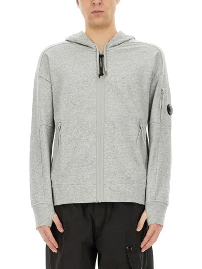 C.p. Company Regular Fit Grey Zip Sweatshirt With Hood