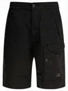 C.p. Company Relaxed Fit Black Shorts With Button Closure In Black