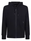 C.p. Company Minimalist Black Hooded Sweatshirt With Unique Opening Detail