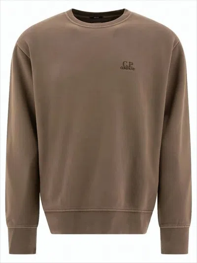 C.p. Company Relaxed Fit Cotton Sweatshirt With Subtle Logo In Brown