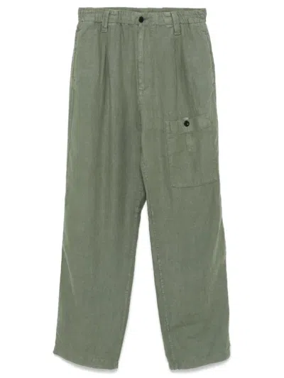 C.P. COMPANY RELAXED FIT GREEN LINEN TROUSERS