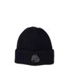 C.p. Company Blue Knit Beanie With Logo Plaque On The Front In Wool Man
