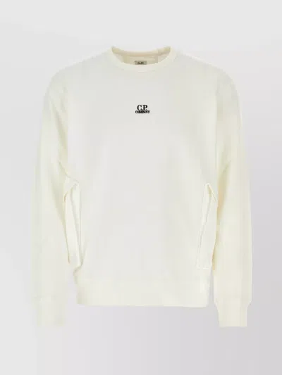 C.p. Company Ribbed Cotton Crew-neck Sweatshirt In White