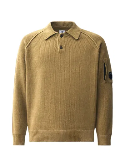 C.p. Company Cp Company Ribbed Cotton Polo Sweater With Magnifying Pocket And Two-button Placket In Brown