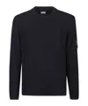 C.p. Company Ribbed Knit Sweater With Patch Pocket And Logo Detail In Blue