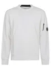 C.p. Company Logo Crew Neck Sweatshirt With Sleeve Zip Pocket In White
