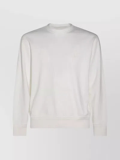C.p. Company Ribbed Crew Neck Sweater With Long Sleeves In White