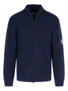 C.p. Company C.p.company Ribbed Jacket With High Neck And Zip Front In Blue
