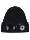 C.p. Company Ribbed Knit Beanie With Iconic Goggle Lenses In Black