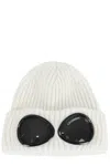 C.p. Company Ribbed Knit Cap With Integrated Goggle Lenses In White