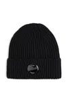 C.p. Company Ribbed Lens Beanie Hat In Black