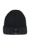 C.p. Company Ribbed Lens Beanie Hat In Blue