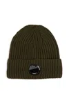 C.p. Company Ribbed Lens Beanie Hat In Green