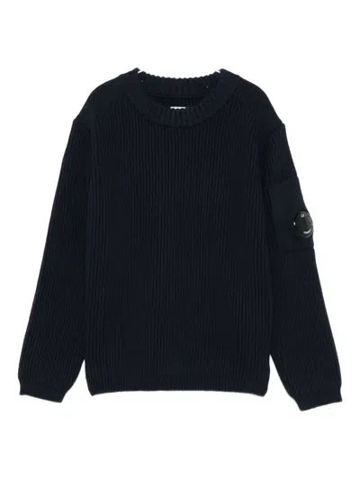 C.p. Company Kids' Ribbed Lens-pocket Jumper In Blue