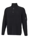 C.p. Company C.p.company Ribbed Sweater With Lens Pocket In Black