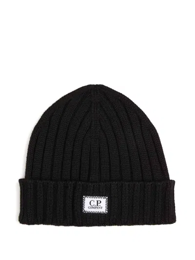 C.P. COMPANY RIBBED LOGO BEANIE HAT