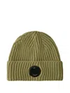 C.p. Company Ribbed Logo-patch Beanie In Green