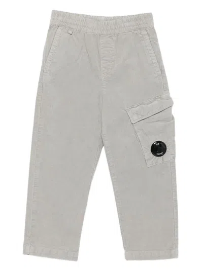 C.p. Company Kids' Ribbed Trousers With Applique Cp Company In Gray