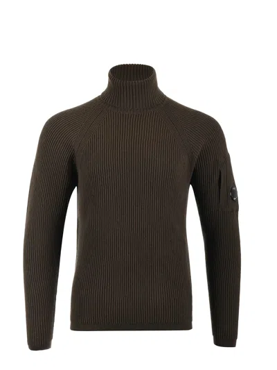 C.p. Company Ribbed Wool Blend Turtleneck In Green