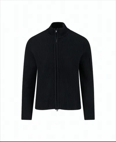 C.P. COMPANY RIBBED ZIP-UP KNITWEAR WITH HIGH COLLAR AND FRONT ZIPPER