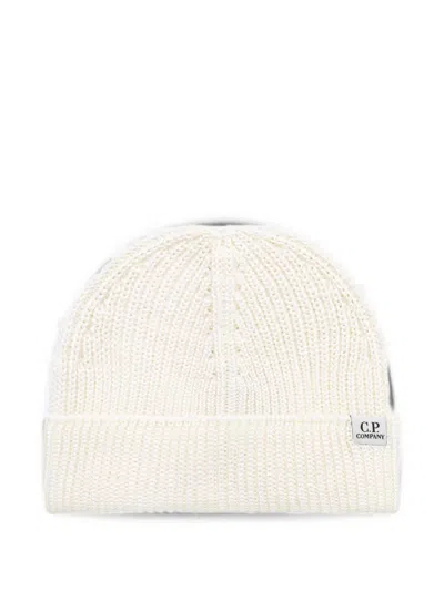 C.p. Company Ribbed-knit Beanie Hat In White