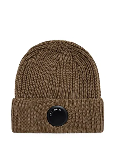 C.p. Company Ribbed-knit Goggle Beanie Hat In Brown
