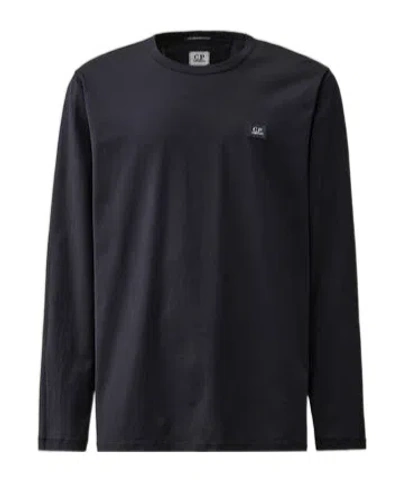 C.p. Company Round Collar And Long-sleeved T-shirt In Black