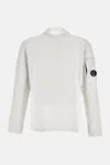C.p. Company Round Neck Fleece Knit Sweater In White