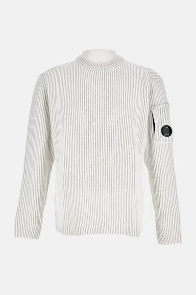 C.p. Company Round Neck Fleece Knit Sweater In White