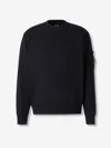 C.p. Company Cp Company Diagonal Raised Fleece Crew Neck Lens Sweatshirt In Black