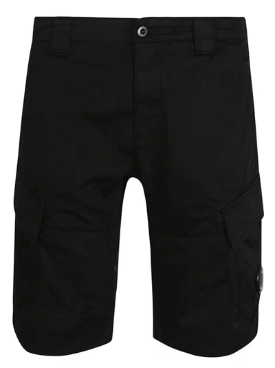 C.p. Company Black Stretch Satin Cargo Shorts With Iconic Lens Detail