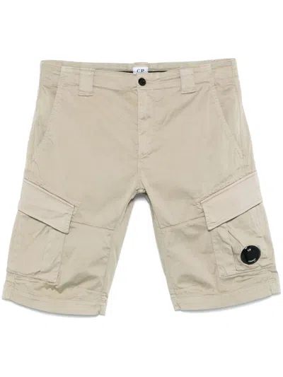 C.p. Company Satin Cargo Shorts In Beige