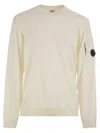 C.p. Company 'diagonal Raised' White Sweatshirt With Lens Motif On The Arm