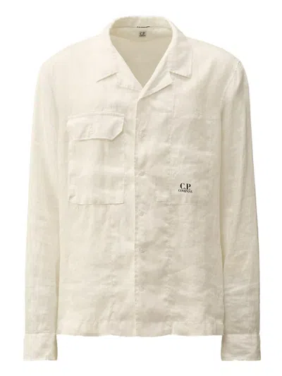 C.p. Company White Relaxed-fit Linen Shirt