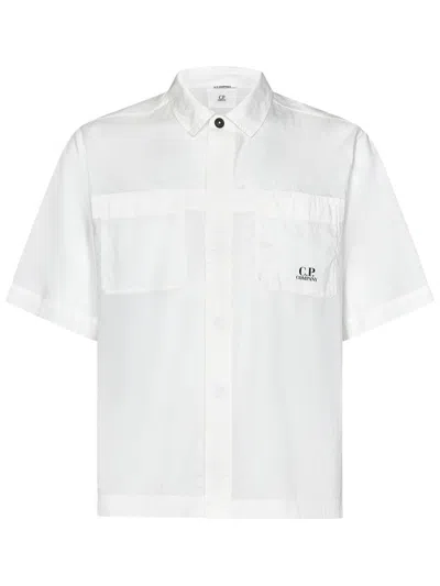 C.p. Company Boxy Fit Cotton Muslin Shirt In White