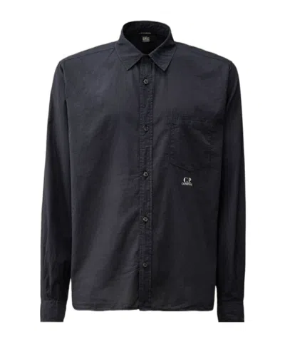 C.p. Company Shirt With Classic Collar Logo In Black