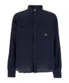 C.p. Company Blue Shirt With Lettering Logo Printed On The Front In Blue