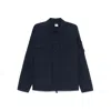 C.p. Company Blue Jacket With Classic Collar And Logo Patch On The Sleeve In Cotton Man